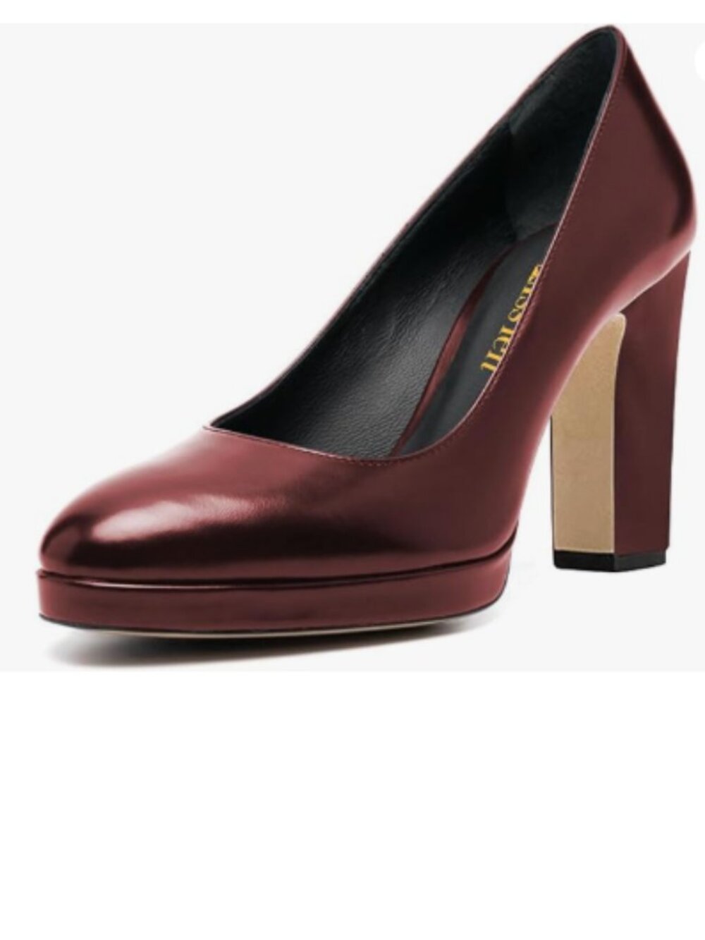miss left Burgundy Platform Closed Almond Toe Pumps Slip On Block Heels Shoe